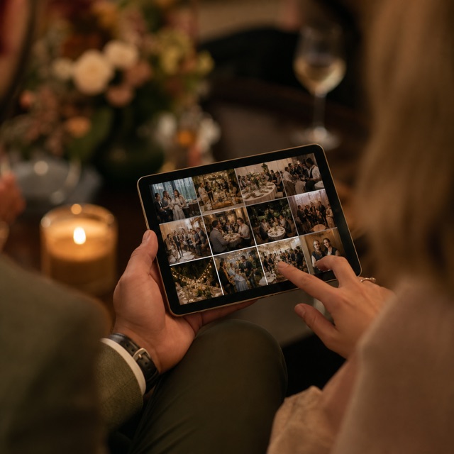 Gasten bekijken samen het gedeelde fotoalbum
